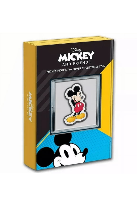 2021 New Zealand Mint Disney Mickey Mouse Shaped 1 oz Colorized Silver Coin