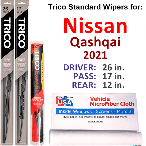 2021 Nissan Qashqai Wiper Blades (Set of 3) w/Rear Wiper