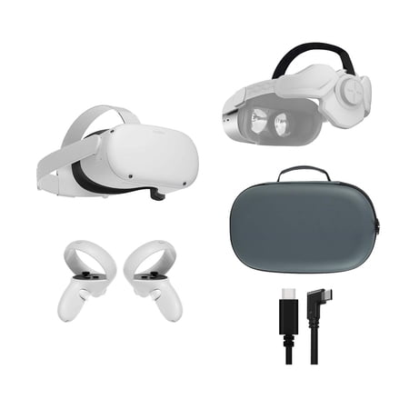 2021 Oculus Quest 2 All-In-One VR Headset 128GB, Touch Controllers, Glasses Compatible, 3D Audio, Mytrix Head Strap, Carrying Case, Link Cable (3M)