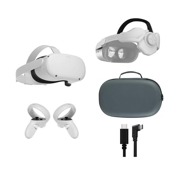 2021 Oculus Quest 2 All-In-One VR Headset 128GB, Touch Controllers, Glasses Compatible, 3D Audio, Mytrix Head Strap, Carrying Case, Link Cable (3M)