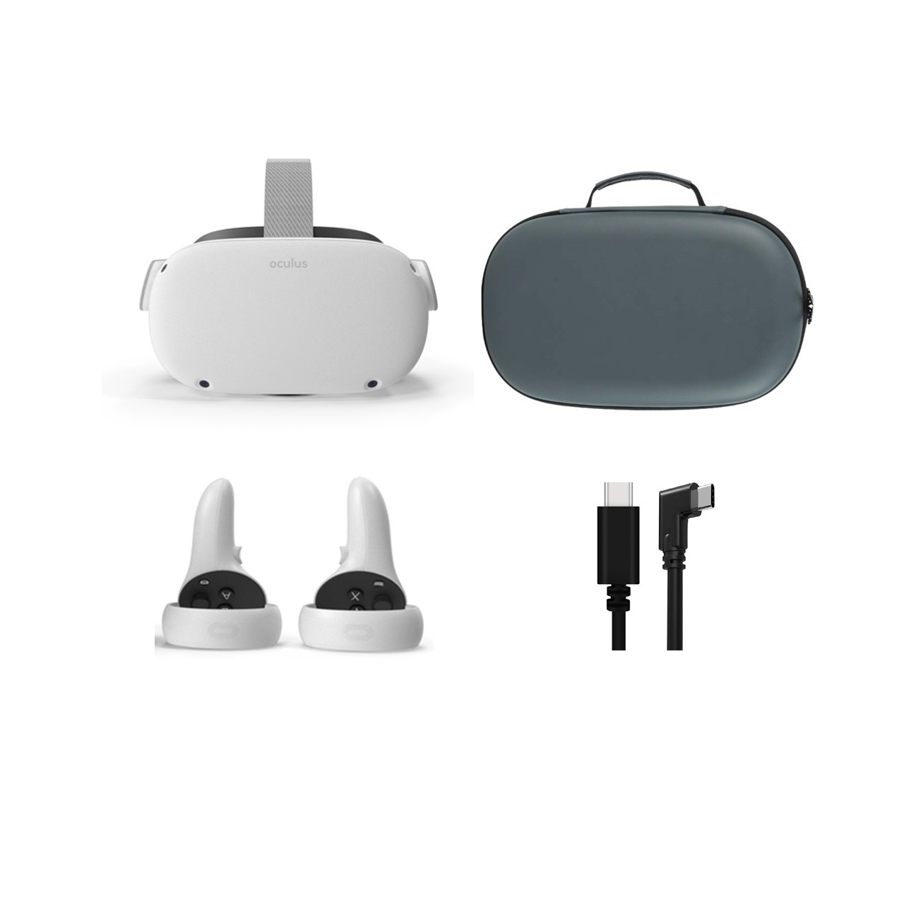 2021 Oculus Quest 2 All-In-One VR Headset, Touch Controllers, 128GB SSD, 1832x1920 up to 90 Hz Refresh Rate LCD, 3D Audio, Mytrix Carrying Case, USB-C PC VR Cable (3M) - image 1 of 7