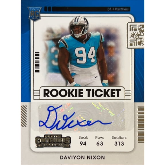 2021 Panini Contenders Football Daviyon Nixon #217 Rookie Ticket Blue RC Carolina Panthers NFL Autographed Football Trading Cards