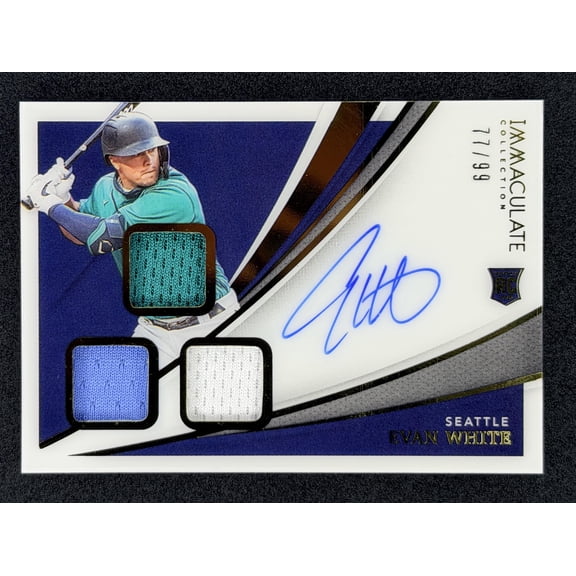 2021 Panini Immaculate Collection Evan White Rookie Triple Memorabilia Signatures AU MEM SN #RTS-EW Baseball Card