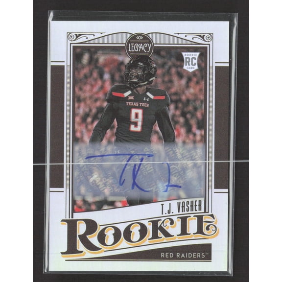 2021 Panini Legacy Football T.J. Vasher Autographed Trading Card RC #191 Texas Tech Red Raiders