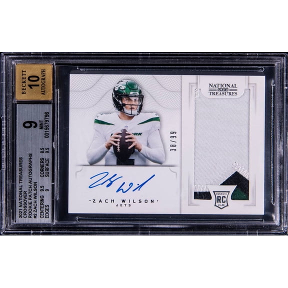 2021 Panini National Treasures Crossover Rookie Patch Autographs Zach Wilson #2 BGS 9 Auto 10