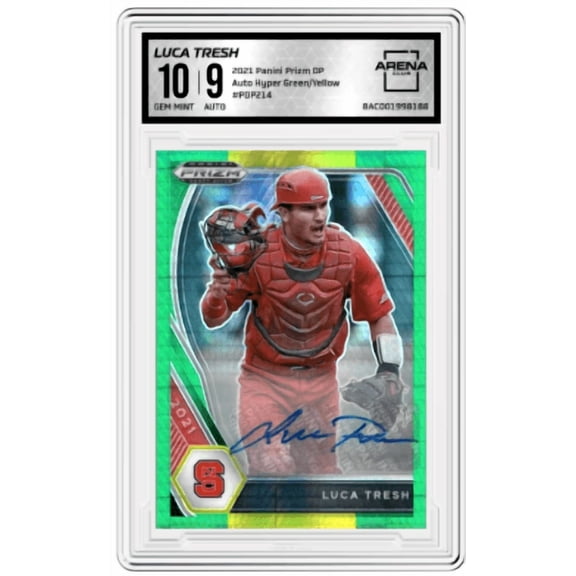 2021 Panini Prizm DP Luca Tresh #PDP214 Auto Hyper Green/Yellow Arena Club 10 Auto 9