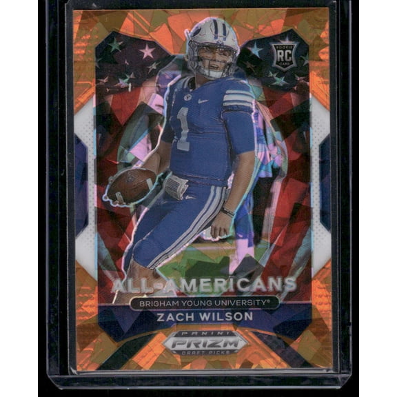 2021 Panini Prizm Draft Picks Zach Wilson BYU Cougars Orange Cracked Ice RC #182 Football Card