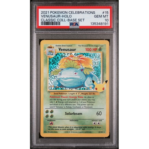 2021 Pokemon Celebrations Classic Collection Base Set Holo Venusaur #15 PSA 10