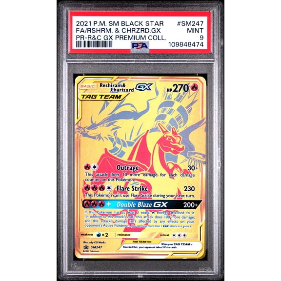 2021 Pokemon SM Black Star Promo Rshrm. & Chrzrd. GX PR-R&C GX Premium Coll. PSA 9 #SM247