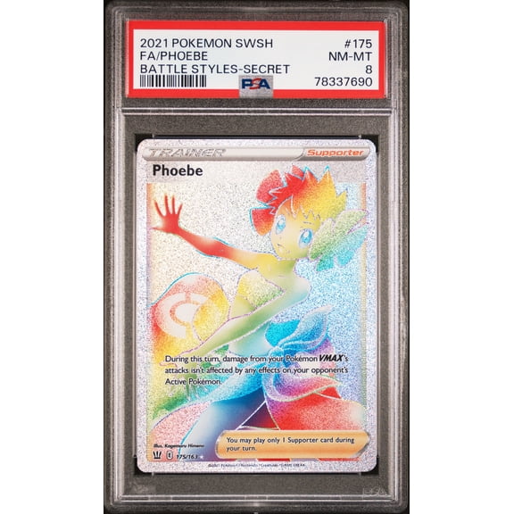 Graded 2021 Pokemon Sword & Shield Battle Styles Phoebe Fa Secret Rare Pokmon TCG Trading Card PSA 8 #175