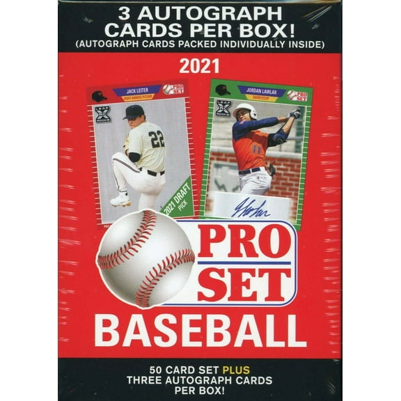2021 Pro Set Baseball Series Factory Sealed Blaster Box with a 50 Card Set and 3 Autograph Cards