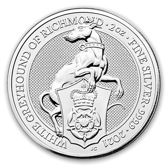 2021 Queen's Beasts The White Greyhound 2 oz Silver Coin - Circulated