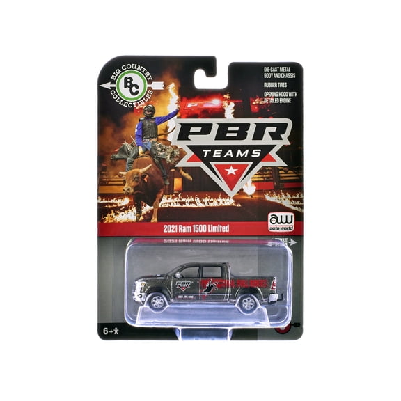 2021 Ram 1500 Limited Pickup Truck "PBR (Professional Bull Riders)" Gray Metallic with Graphics "Big Country Collectibles" 2025 Series 1/64 Diecast Model Car by Auto World