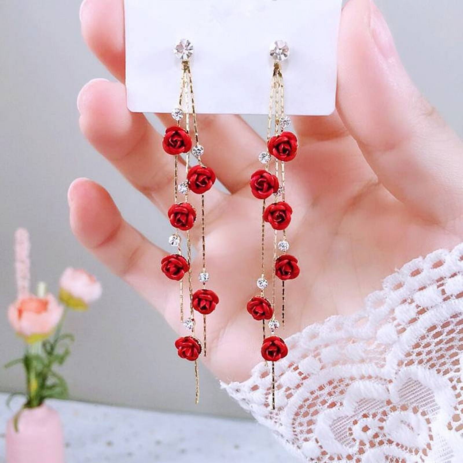 Red and Gold Bead Fringe Circle Earrings- Order Wholesale