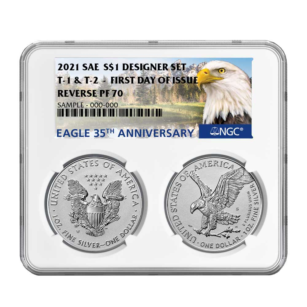2021 Reverse Proof American Silver Eagle Designer 2pc Set NGC PF70 FDI ...
