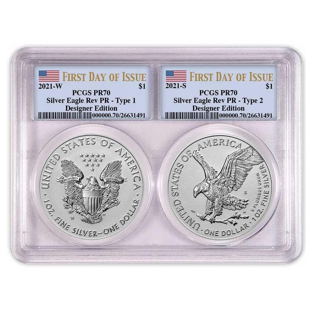 2021 Reverse Proof American Silver Eagle Designer 2pc Set PCGS PR70 ...