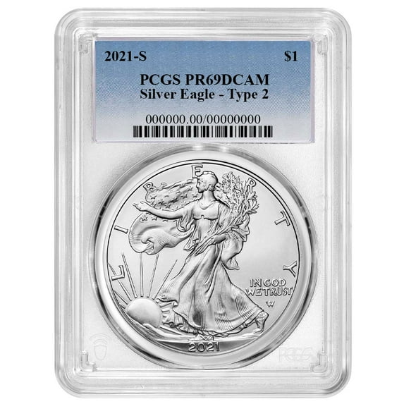 2021-S Proof $1 Type 2 American Silver Eagle PCGS PR69DCAM Blue Label