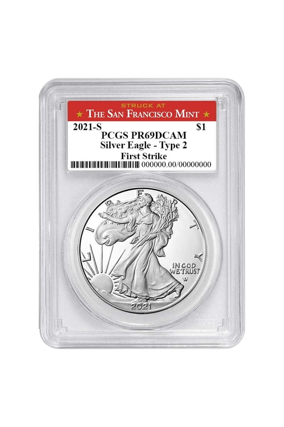 2021-S Proof $1 Type 2 American Silver Eagle PCGS PR69DCAM FS San Francisco Label