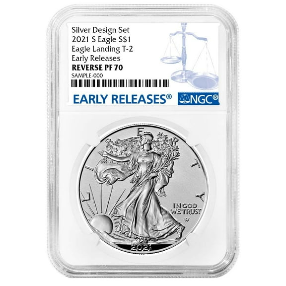 2021-S Reverse Proof $1 Type 2 American Silver Eagle NGC PF70 ER Blue Label