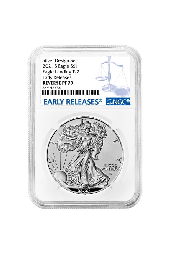 2021-S Reverse Proof $1 Type 2 American Silver Eagle NGC PF70 ER Blue Label