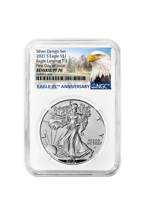 2021-S Reverse Proof $1 Type 2 American Silver Eagle NGC PF70 FDI 35th Anni. Eagle Label
