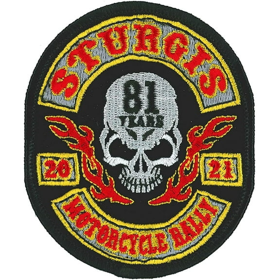 2021 STURGIS MOTORCYCLE RALLY 81 YEARS ROCKER SKULL, PATCH - High Thread Iron-On Heat Sealed Backing Sew-On Biker's Patch - 3" x 3.5"