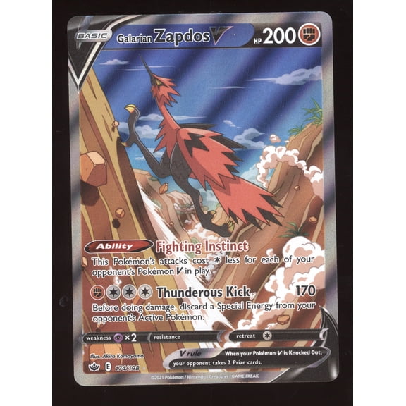 2021 SWSH Chilling Reign Galarian Zapdos V Ultra Rare #174/198
