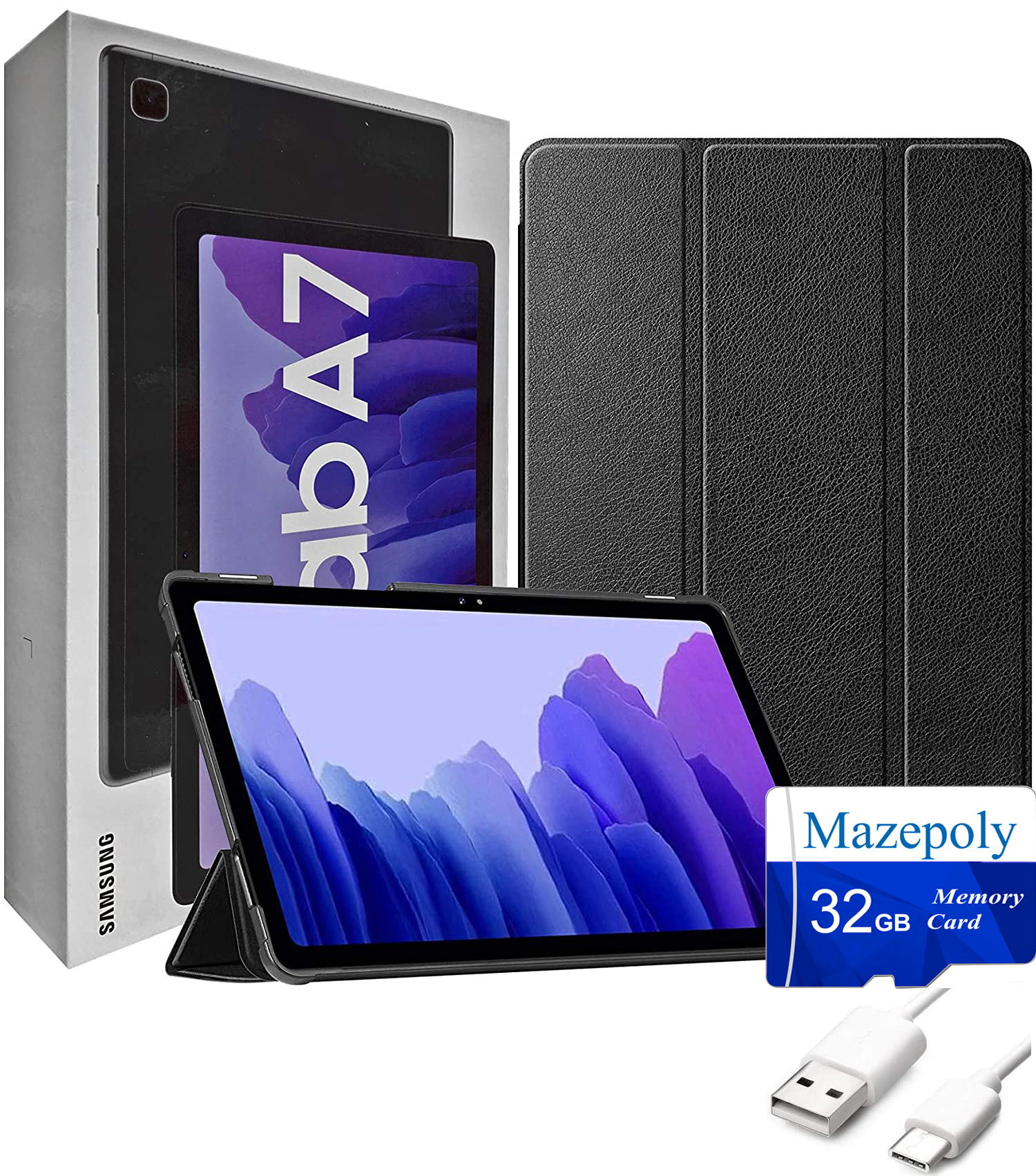 2021 Samsung Galaxy Tab A7 10.4'' Inch 32 GB Wi-Fi Android 10 Touchscreen International Tablet (Gray) Bundle –Mazepoly Slim Trifold Hard Shell Case, Mazepoly 32GB Memory Card and USB Type C Cable - image 1 of 9
