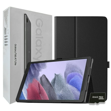 2021 Samsung Galaxy Tab A7 Lite 8.7 Inch 32 GB Wi-Fi Android 11 Touchscreen International Tablet Bundle PU Leather Case, Screen Protector, Stylus and 32GB microSD Card Gray