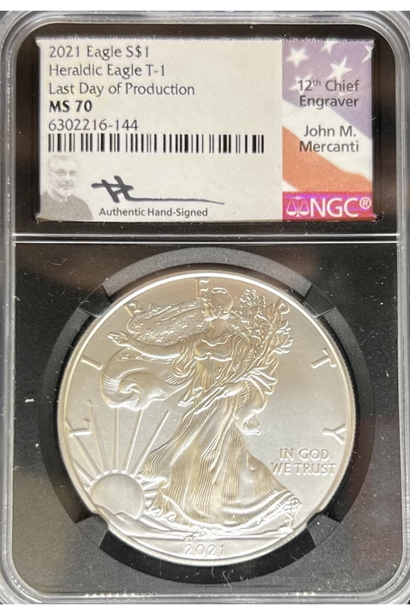 2021 Silver Eagle T1 Last Day Production MS70 NGC Black Core (PA6302216144)
