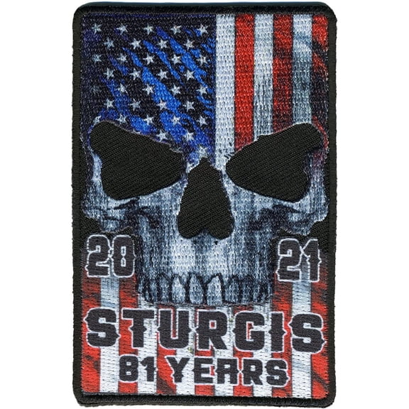 2021 Sturgis Motorcycle Rally 81 Years Patriot - US Flag Skull Embroidered Iron-on Patch -2.25"x3.5"