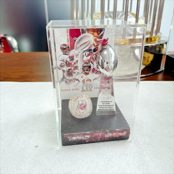2021 Tampa Bay Buc Super Bowl LV Championship Replica Trophy+ Ring with Display Case Trendy Accessory Durable Collectible Championship Gift For Christmas Halloween Gifts.