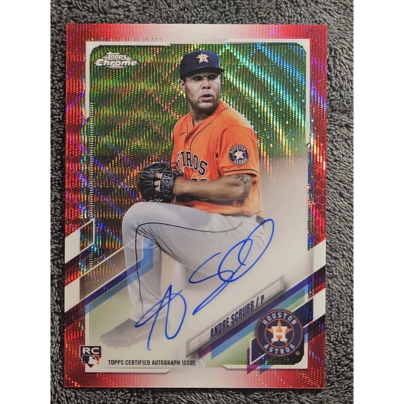 2021 Topps Chrome Andre Scrubb Red Wave Refractor Auto RC 5/5 Houston Astros Baseball Card