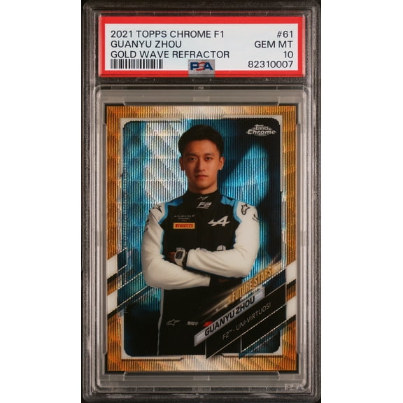 2021 Topps Chrome Formula 1 Gold Wave Refractor Zhou Guanyu #61 /50 PSA 10