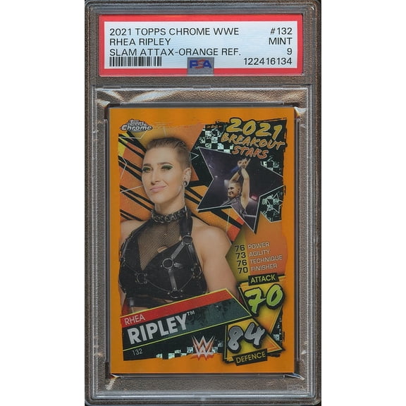 Graded 2021 Topps Chrome WWE Slam Attax Rhea Ripley #132 Orange Refractor PSA 9