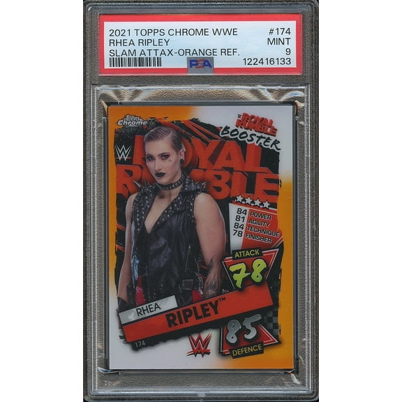 Graded 2021 Topps Chrome WWE Slam Attax Rhea Ripley Orange Refractor #174 PSA 9
