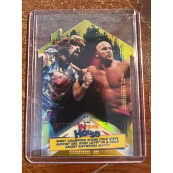 2021 Topps Chrome WWE Stone Cold Steve Austin #IYH-18 Gold Refractor On-Card Autograph Parallel Insert Topps Autographed Wrestling Trading Card