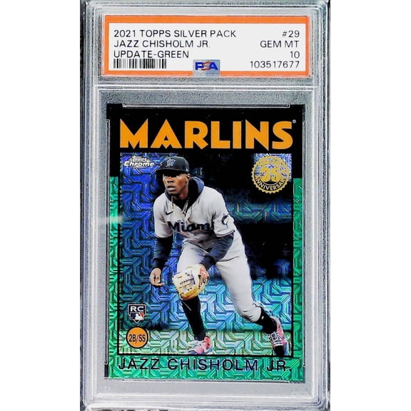2021 Topps Silver Pack Chrome Green Jazz Chisholm Jr. Miami Marlins RC #29 PSA 10 Gem Mint 55/99