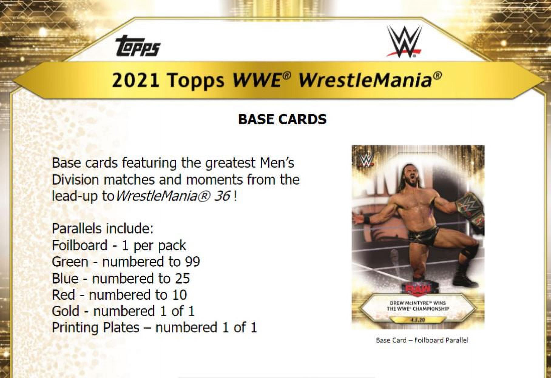 2021 Topps WWE Wrestling Trading Cards Road to Wrestlemania Blaster Box- 10 packs + 4 Memorable Entrances cards