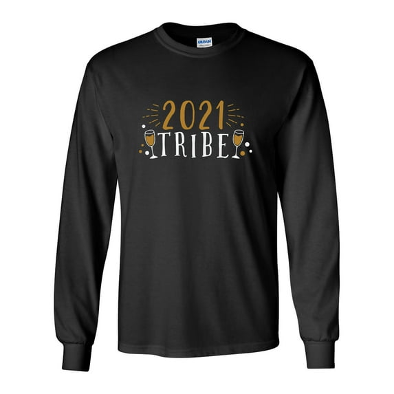 2021 Tribe Happy New Year Festive Unisex Adult Long Sleeve T-shirt-Black-large