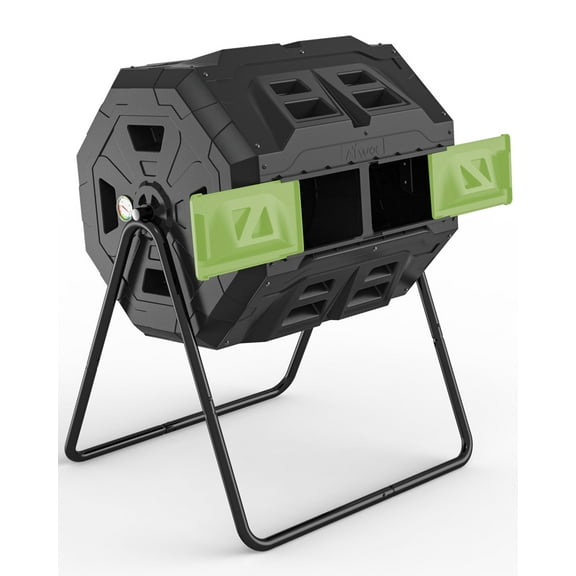 2021 Upgraded Tumbling Composter with Compost Thermometer - Dual Chamber Garden Tumbler Compost Bin