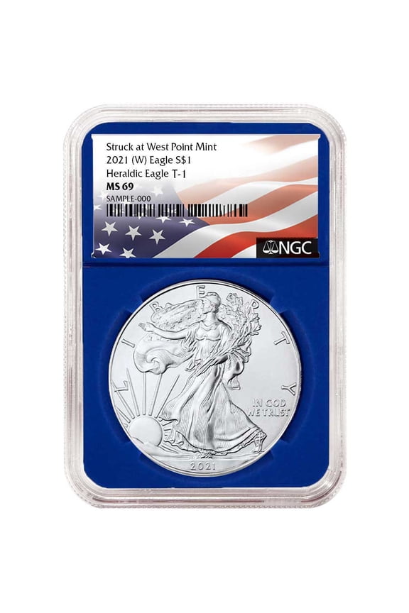 2021 (W) $1 Type 1 American Silver Eagle NGC MS69 Flag Label Blue Core