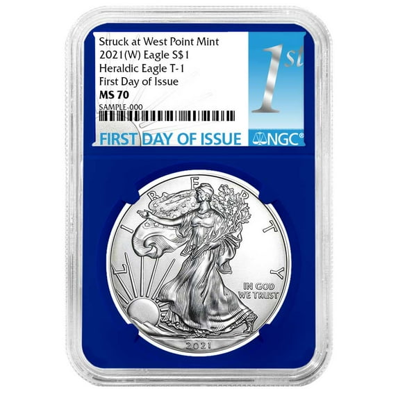 2021 (W) $1 Type 1 American Silver Eagle NGC MS70 FDI First Label Blue Core
