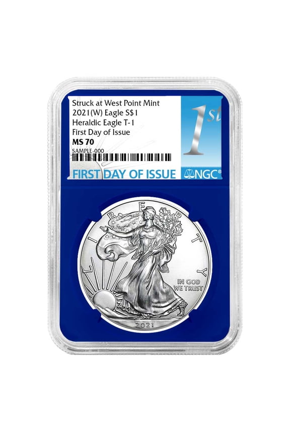 2021 (W) $1 Type 1 American Silver Eagle NGC MS70 FDI First Label Blue Core