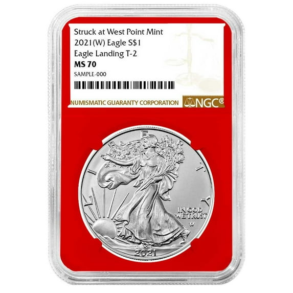 2021 (W) $1 Type 2 American Silver Eagle NGC MS70 Brown Label Red Core