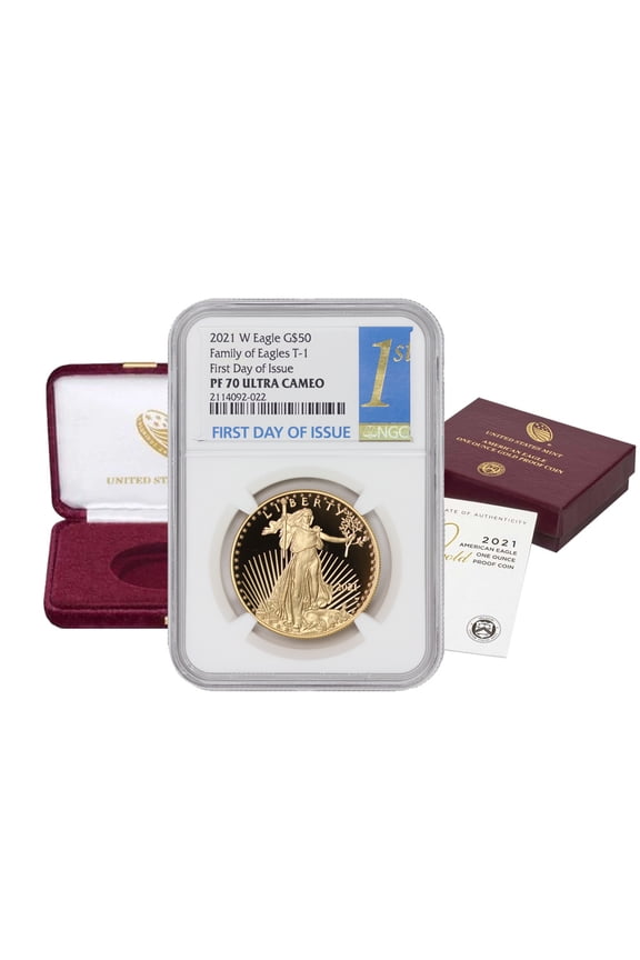 2021-W $50 Gold Eagle T1 NGC PF70 Ultra Cameo First Day of Issue 1st Label U.S. Mint Coin