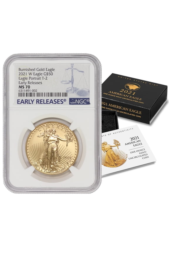 2021-W $50 Gold Eagle T2 NGC MS70 Early Releases Blue Label U.S. Mint Coin