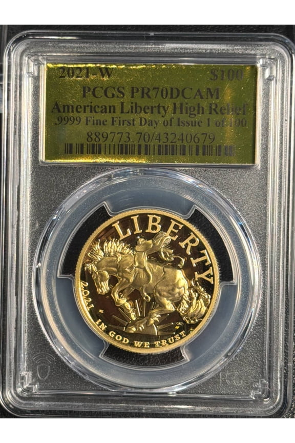 2021 W American Liberty Gold PCGS PR-70 DCAM FDOI 1 OF 100 HIGH RELIEF BRONCO