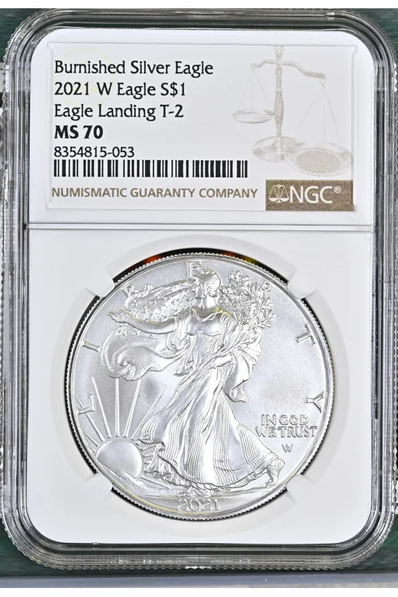 2021 W Bullion Silver Eagles NGC MS-70 Eagle Landing T-2 Burnished Silver Eagle