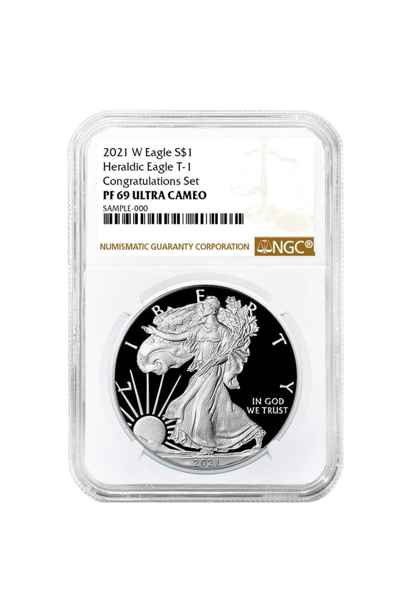 2021-W Proof $1 Type 1 American Silver Eagle Congratulations Set NGC PF69UC Brown Label